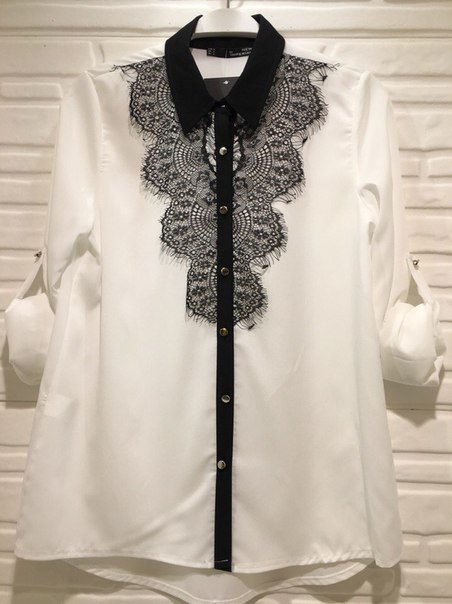 фото Классическая блуза белая, с черными гипюровыми вставками видео отзывы