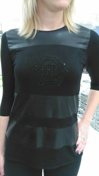 фото Туника черная с четвертным рукавом и кожаными вставками видео отзывы