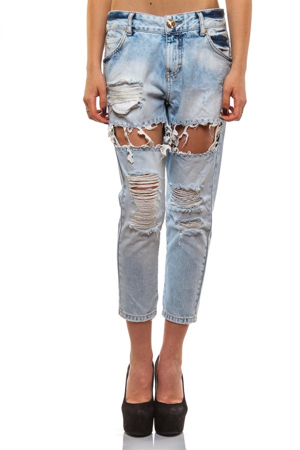 фото Голубые джинсы AMN с потертостями и дырками видео отзывы