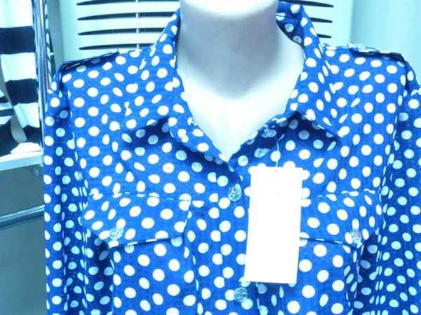 фото Синяя блуза свободного силуэта с отложным воротником видео отзывы